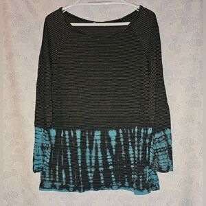 ✨️ Spirit Activewear Tie-Dye Striped Top XL Black Gray Turquoise Athletic